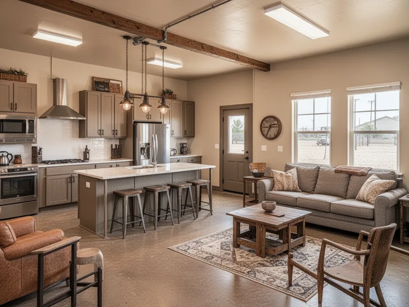 Furnished home interior with kitchen and living space